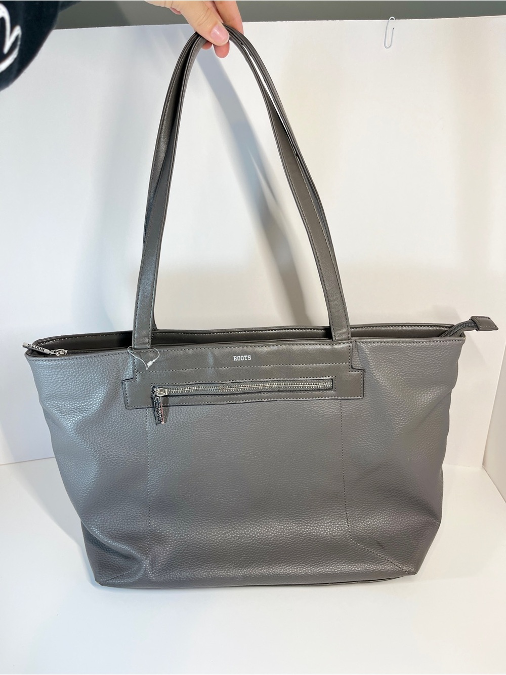 Roots Canada Large Tote Bag Pebble Texture Grey Handbag Purse 15.5" x 11.5" - Picture 15 of 16